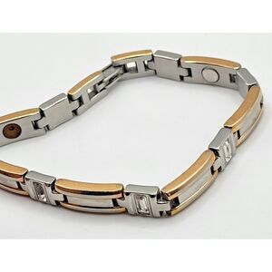 Sabona Womens Executive Magnetic Link Gold Silver Tone Bracelet 7in